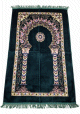 Tapis de priere musulman pour adulte vert motifs rosace et 2 piliers multicolores