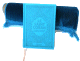 Pack cadeau : Le Saint Coran (arabe-francais-phonetique) avec couverture cuir de luxe (bleu) + Tapis unis en velours couleur bleu