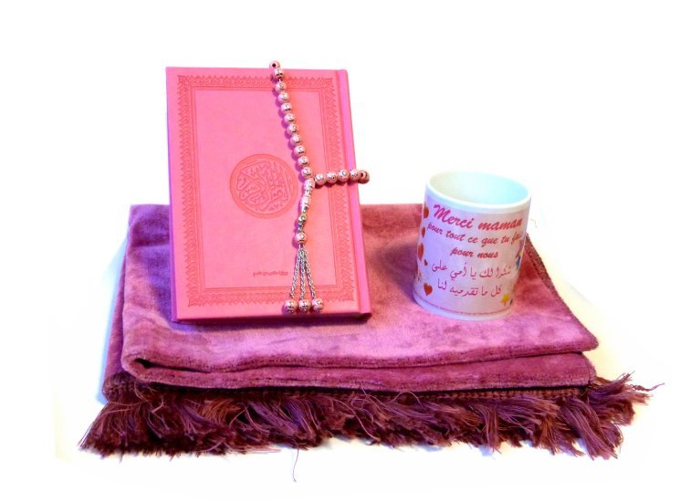 Chapelet (sebha) métallique de luxe 33 grains dorés pour femmes avec  boitier rose sur