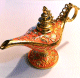 Lampe merveilleuse d'Aladin rouge-rose doree avec sa boite cadeau
