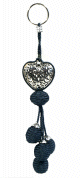 Porte-cles / pendentif artisanal coeur en metal argente cisele et pompon en sabra - Gris