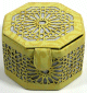 Boite de Rangement artisanale de forme octogonale en cuir avec des jolies motifs argentes - Couleur jaune