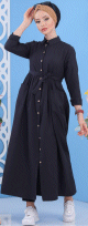 Belle robe longue mastour boutonnee pour femme - Couleur Noir