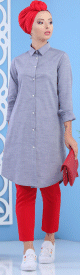 Chemise longue femme a fines rayures bleues et grises