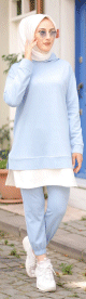 Ensemble decontracte et tenue de sport 2 pieces (Mode islamique pour femme) - Couleur Bleu ciel et blanc