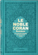 Le Noble Coran avec pages en couleur Arc-en-ciel (Rainbow) - Bilingue (francais/arabe) - Couverture Cuir de couleur Vert-bleu dore