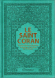 Le Saint Coran - Transcription phonetique (de l'arabe) et Traduction des sens en francais - Edition de luxe - Couverture en cuir vert-bleu dore