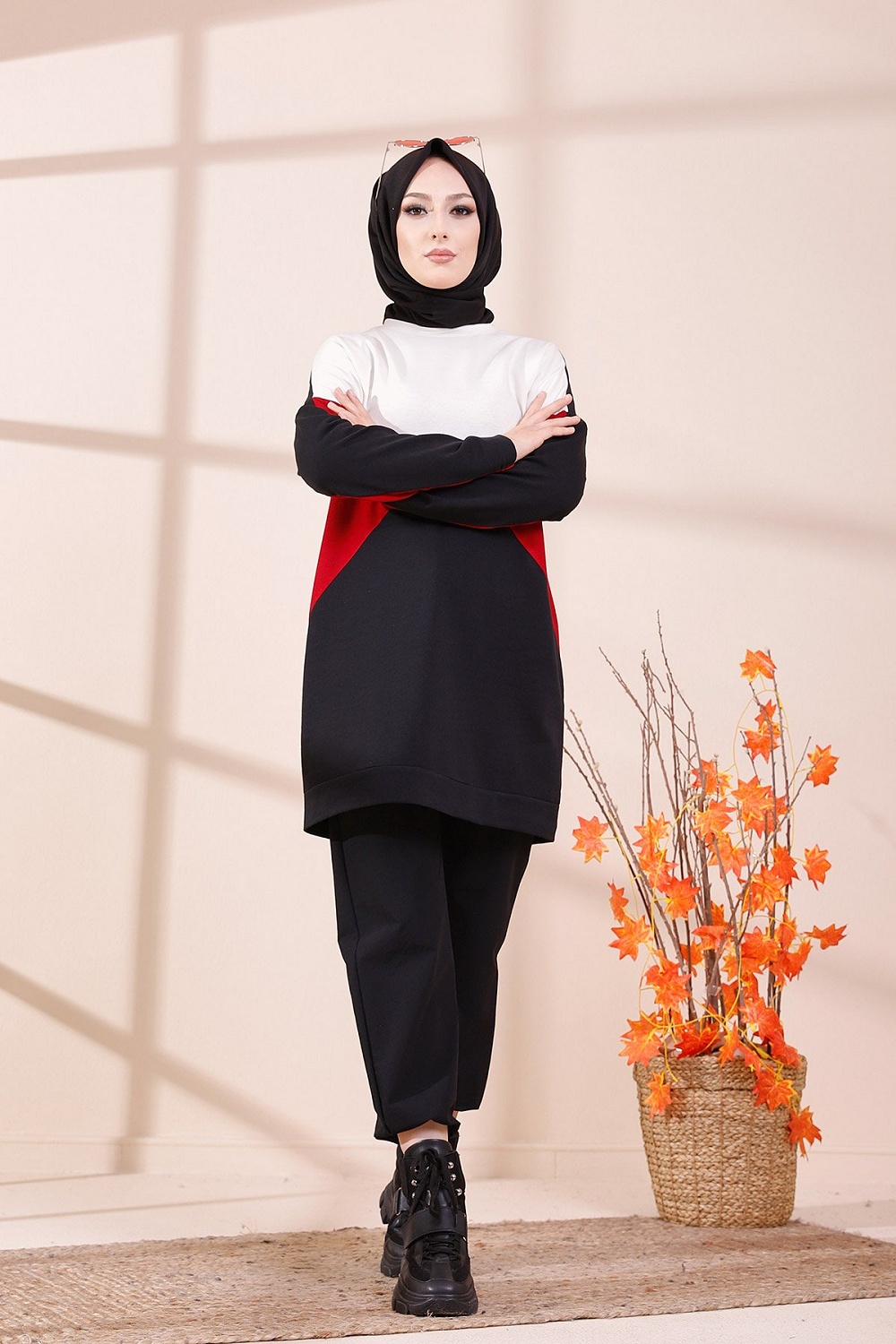 Sweat-Tunique sportive bicolore pour femme musulmane (Hijab sport pas cher)  - Couleur blanc et violet