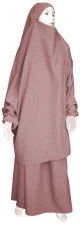 Jilbab deux pieces (Cape + Jupe) - Tissu de qualite superieure - Couleur vieux rose