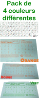 4 Stickers autocollants transparents pour obtenir un clavier bilingue francais/arabe - Pack de 4 feuilles de couleurs differentes