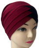 Turban bonnet croise bicolore femme moderne - Couleur Rouge bardeaux et Noir