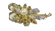 Broche doree et argentee sous forme de fleur avec grosse perle blanche et strass
